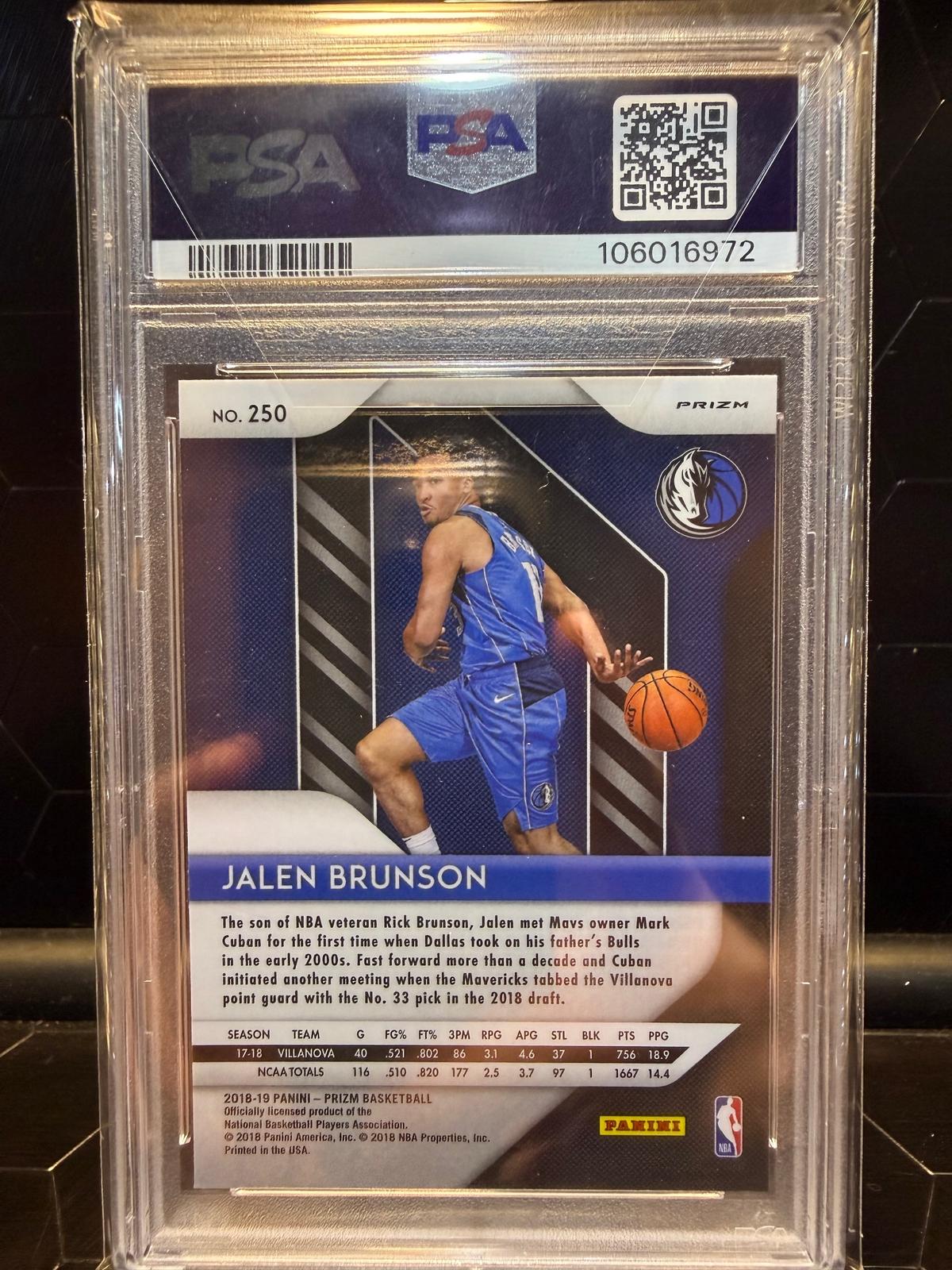 2018-19 Panini Prizm #250 Jalen Brunson Ruby Wave PSA 9
