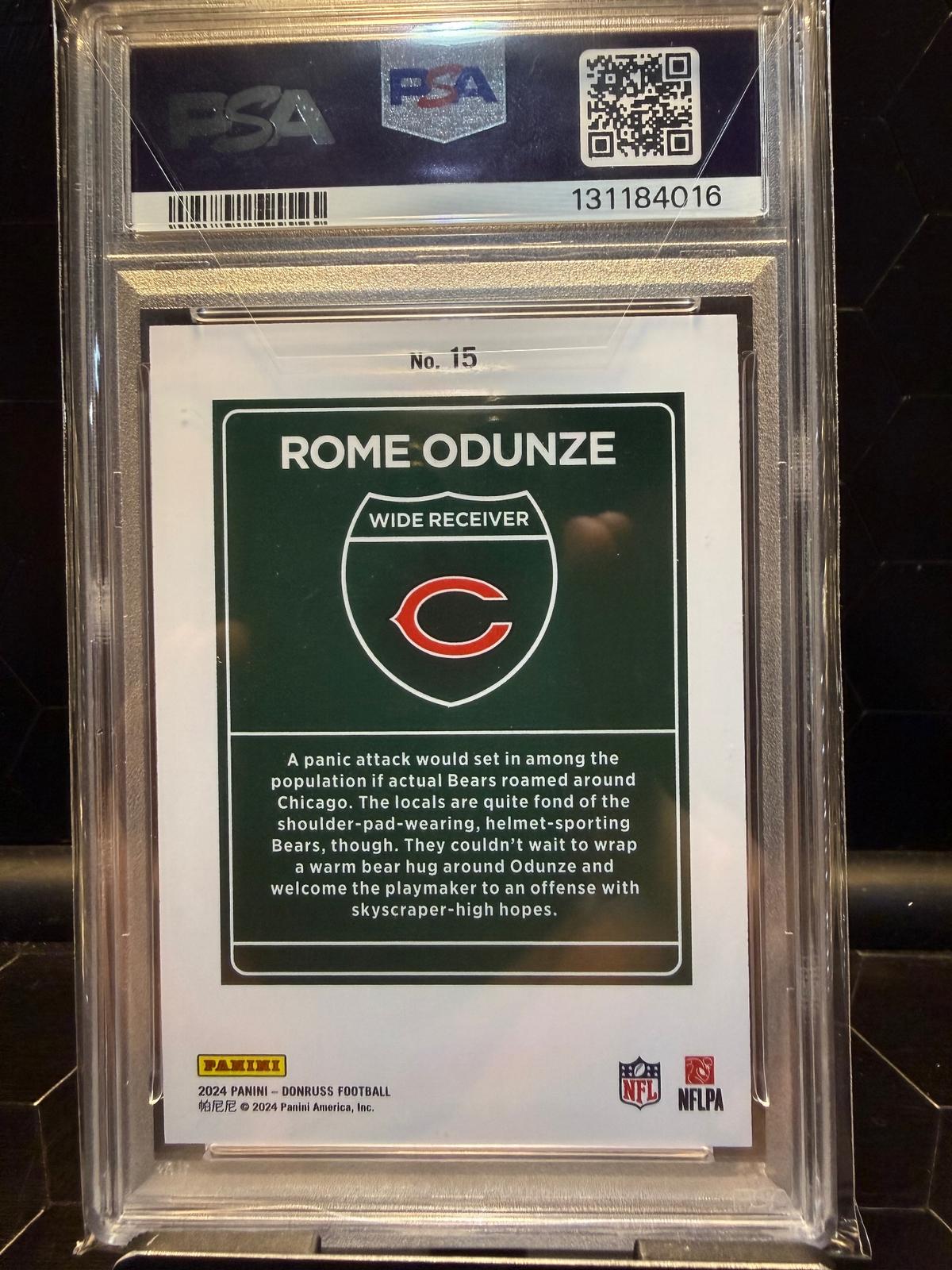 2024 Panini Donruss Rome Odunze #15 Downtown! RC PSA 9