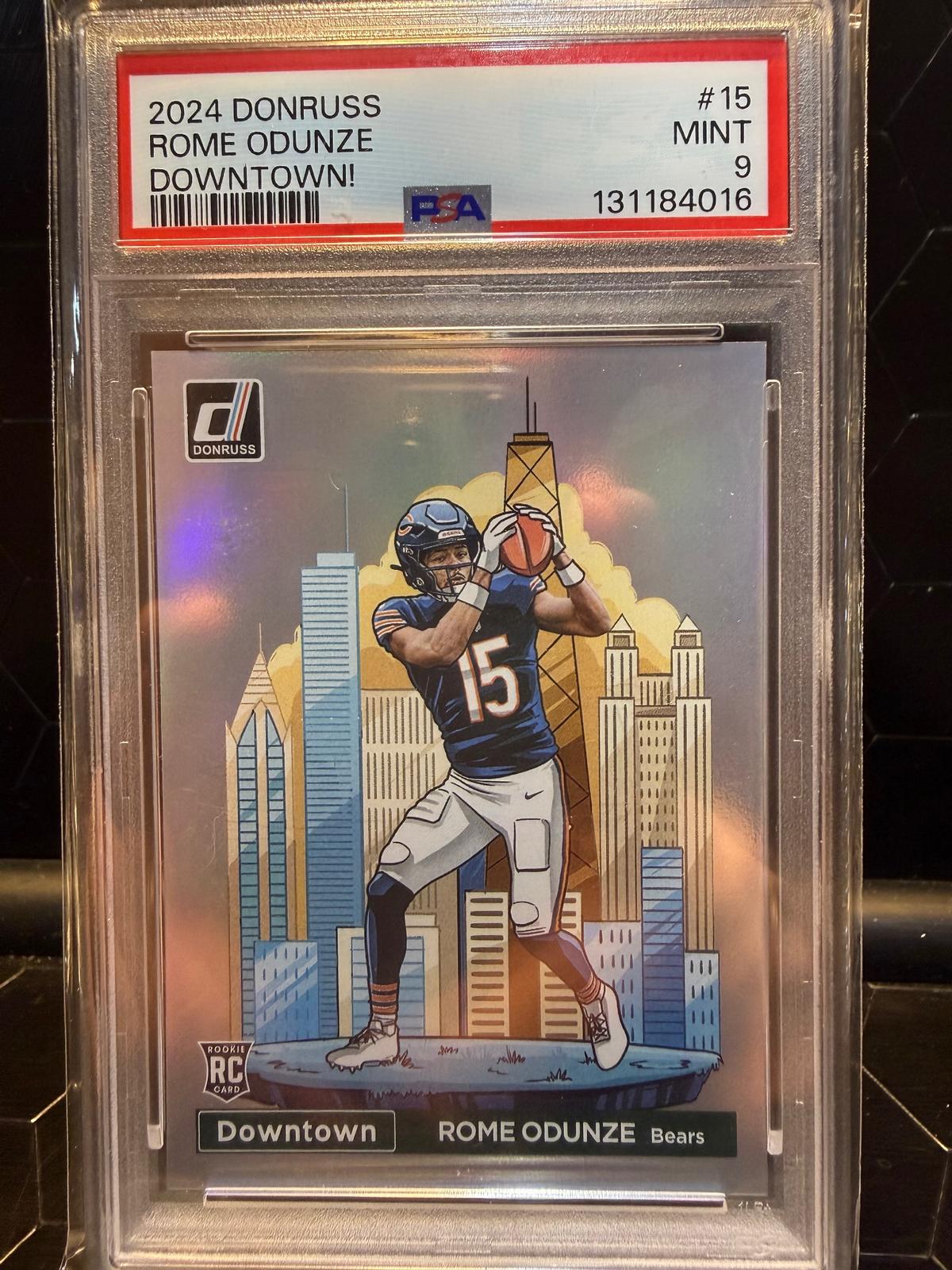 2024 Panini Donruss Rome Odunze #15 Downtown! RC PSA 9