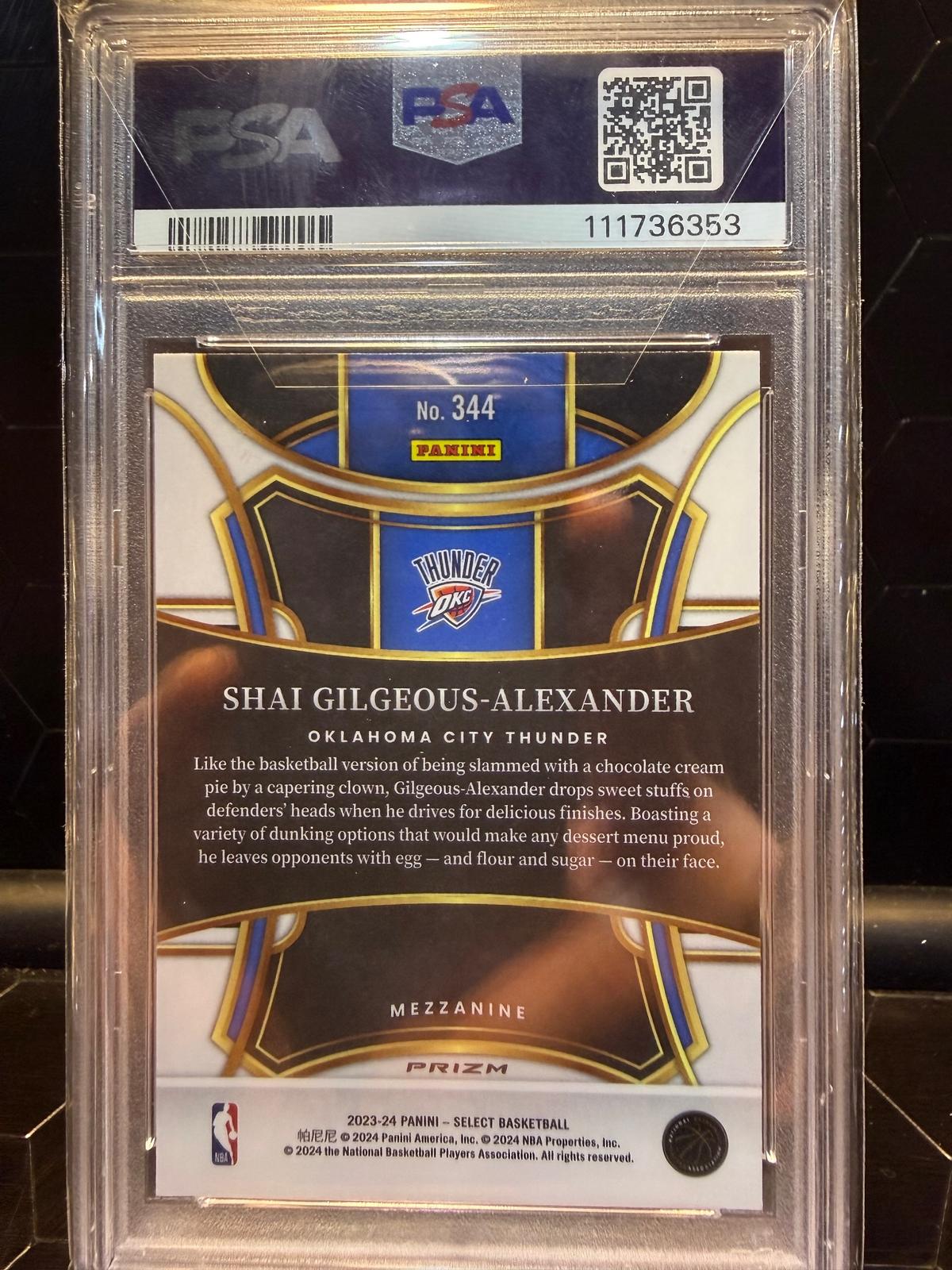 2023-24 Panini Select Shai Gilgeous-Alexander #344 Mezzanine Zebra Prizm PSA 10