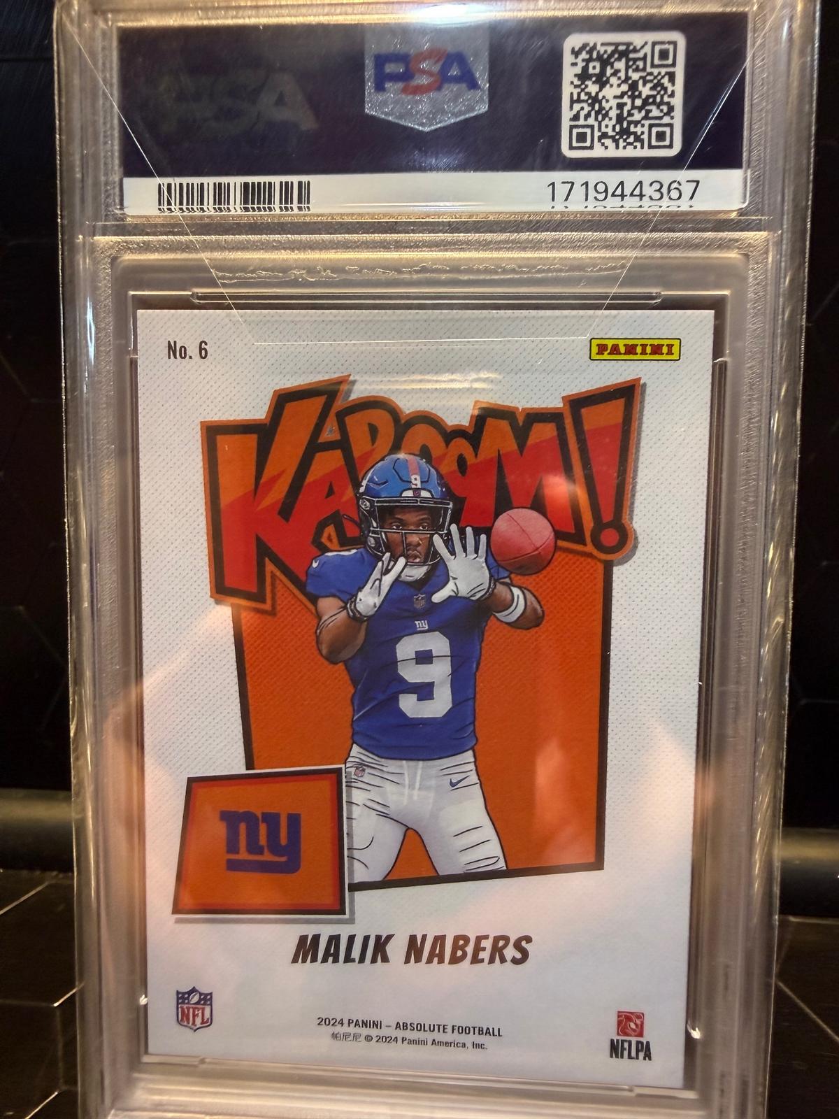 2024 Panini Absolute Malik Nabers #6 Kaboom! Vertical RC PSA 10