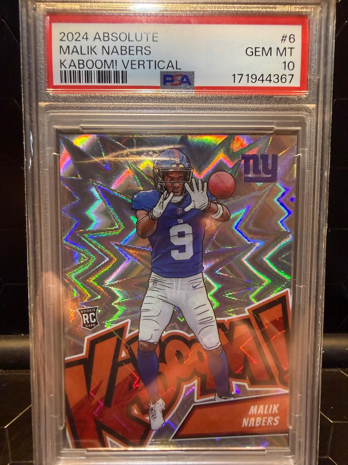 2024 Panini Absolute Malik Nabers #6 Kaboom! Vertical RC PSA 10