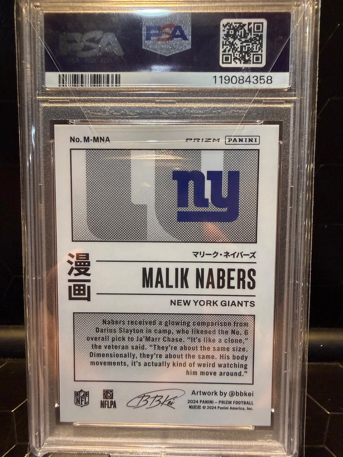 2024 Panini Prizm #10 Malik Nabers Manga - Horizontal PSA 10