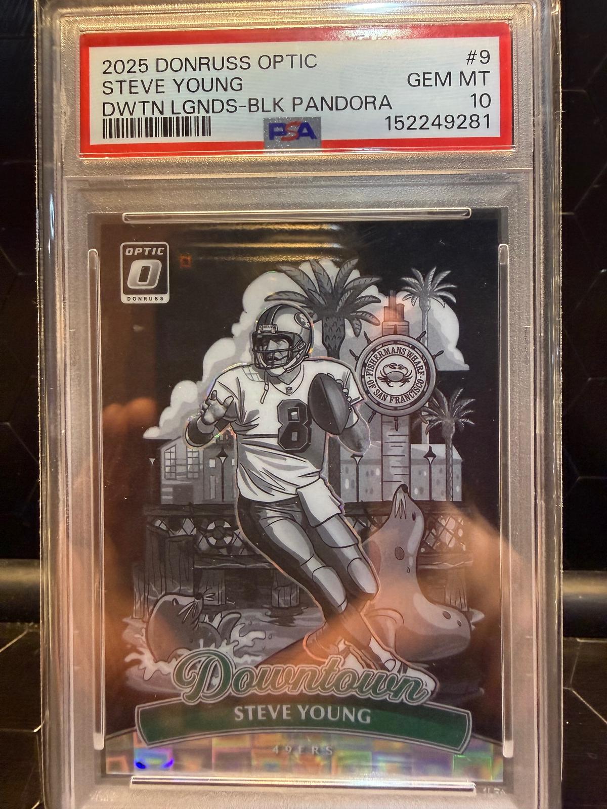 2025 Panini Donruss Optic #9 Steve Young Downtown Legends Black Pandora PSA 10
