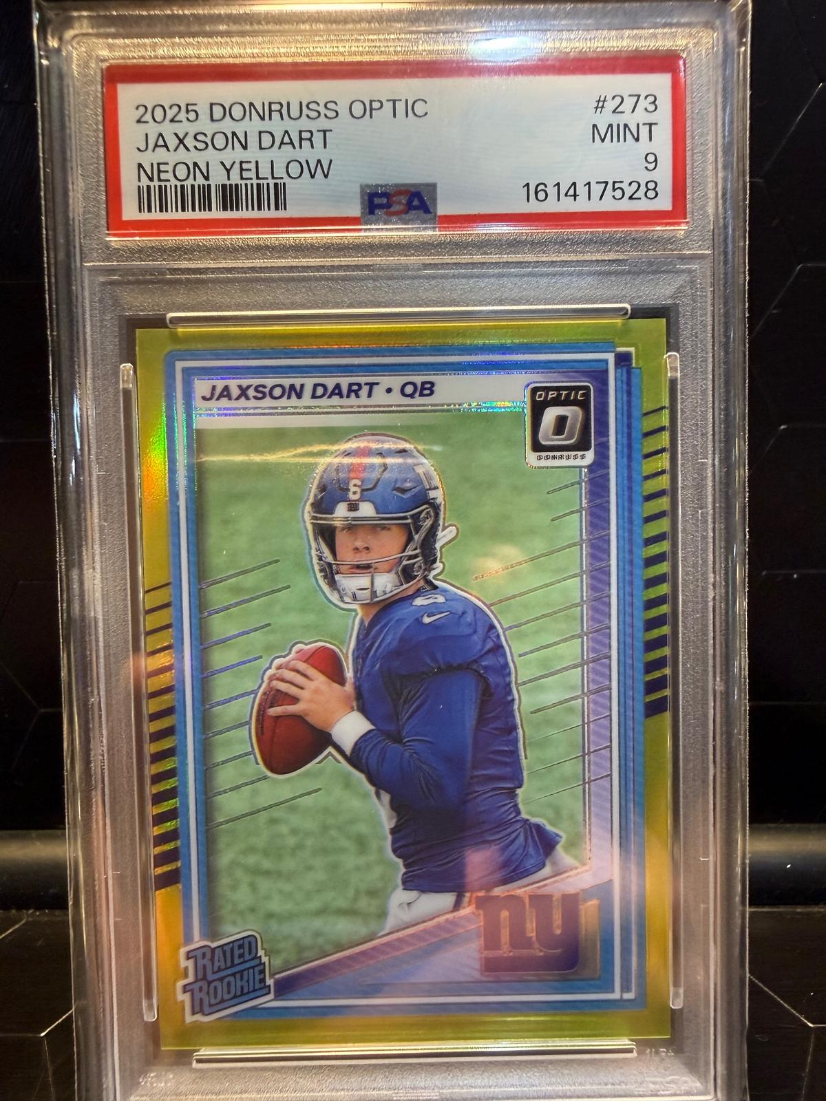2025 Donruss Optic #273 Jaxson Dart Neon Yellow PSA 9