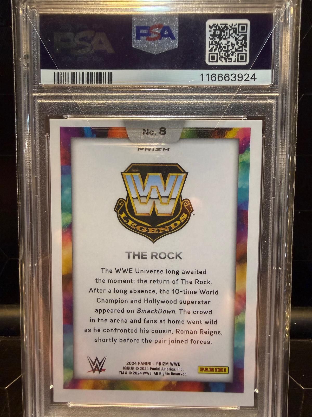 2024 Panini Prizm WWE #8 The Rock Color Blast PSA 10