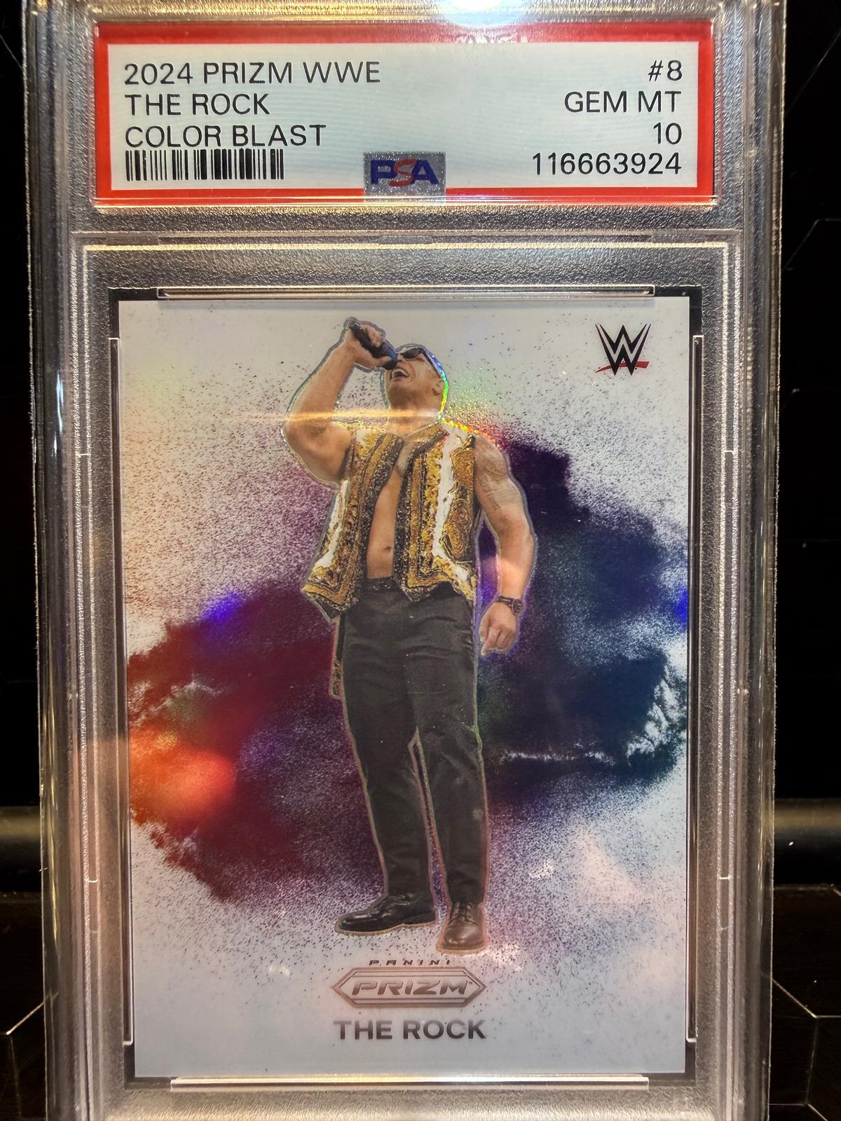 2024 Panini Prizm WWE #8 The Rock Color Blast PSA 10