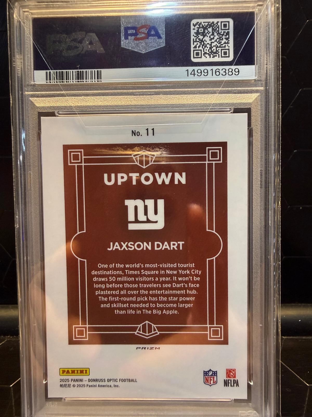 2025 Donruss Optic #11 Jaxson Dart Uptown PSA 10