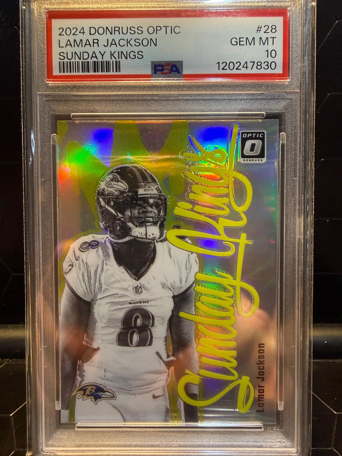 2024 Donruss Optic Lamar Jackson #28 Sunday Kings PSA 10
