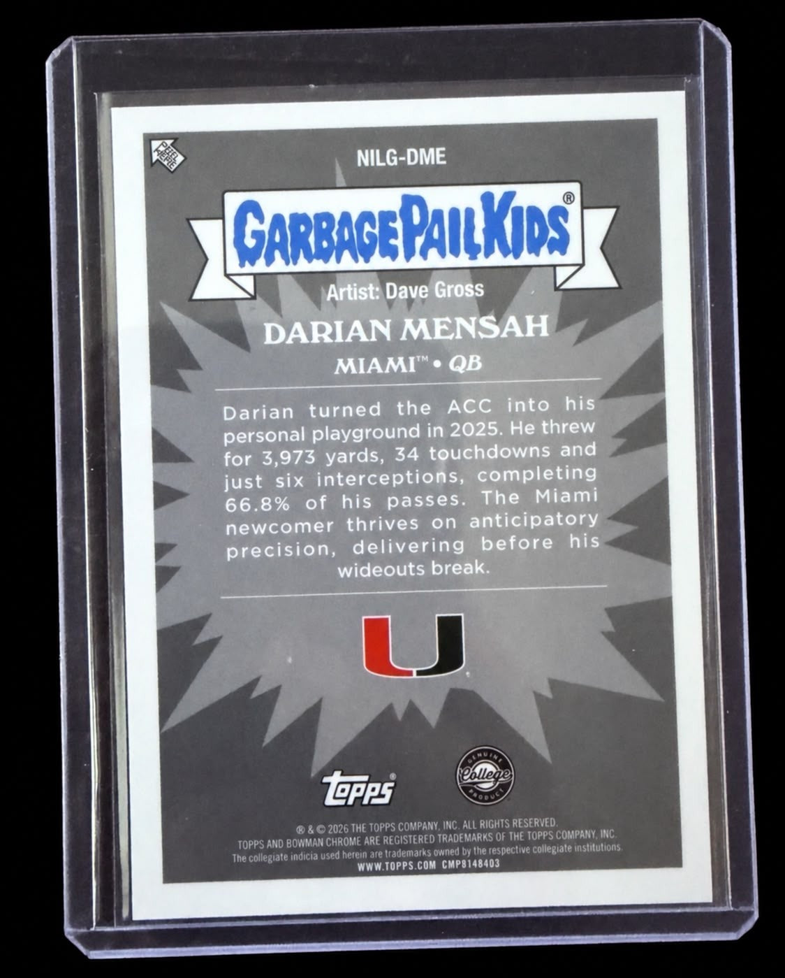 2026 Topps Chrome Darian Mensah #NILG-DME Garbage Pail Kids Meditating Mensah