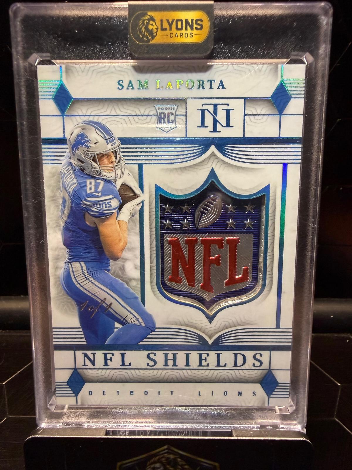 2023 Panini National Treasures Sam LaPorta #SHD-SLA NFL Shields RC 1/1