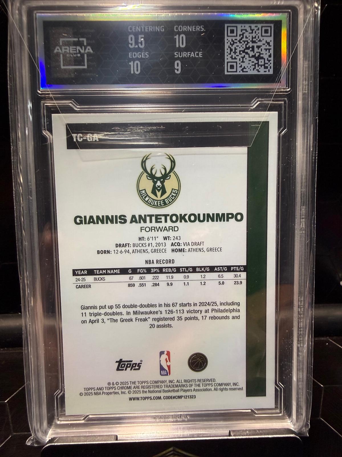 2025-26 Topps Chrome Giannis Antetokounmpo #TC-GA 1980-81 Arena Club 9.5