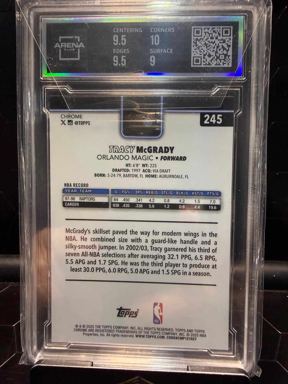 2025-26 Topps Chrome #245 Tracy McGrady Arena Club 9.5