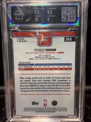 2025-26 Topps Chrome #265 Thomas Sorber Basketball Refractor Arena Club 8.5