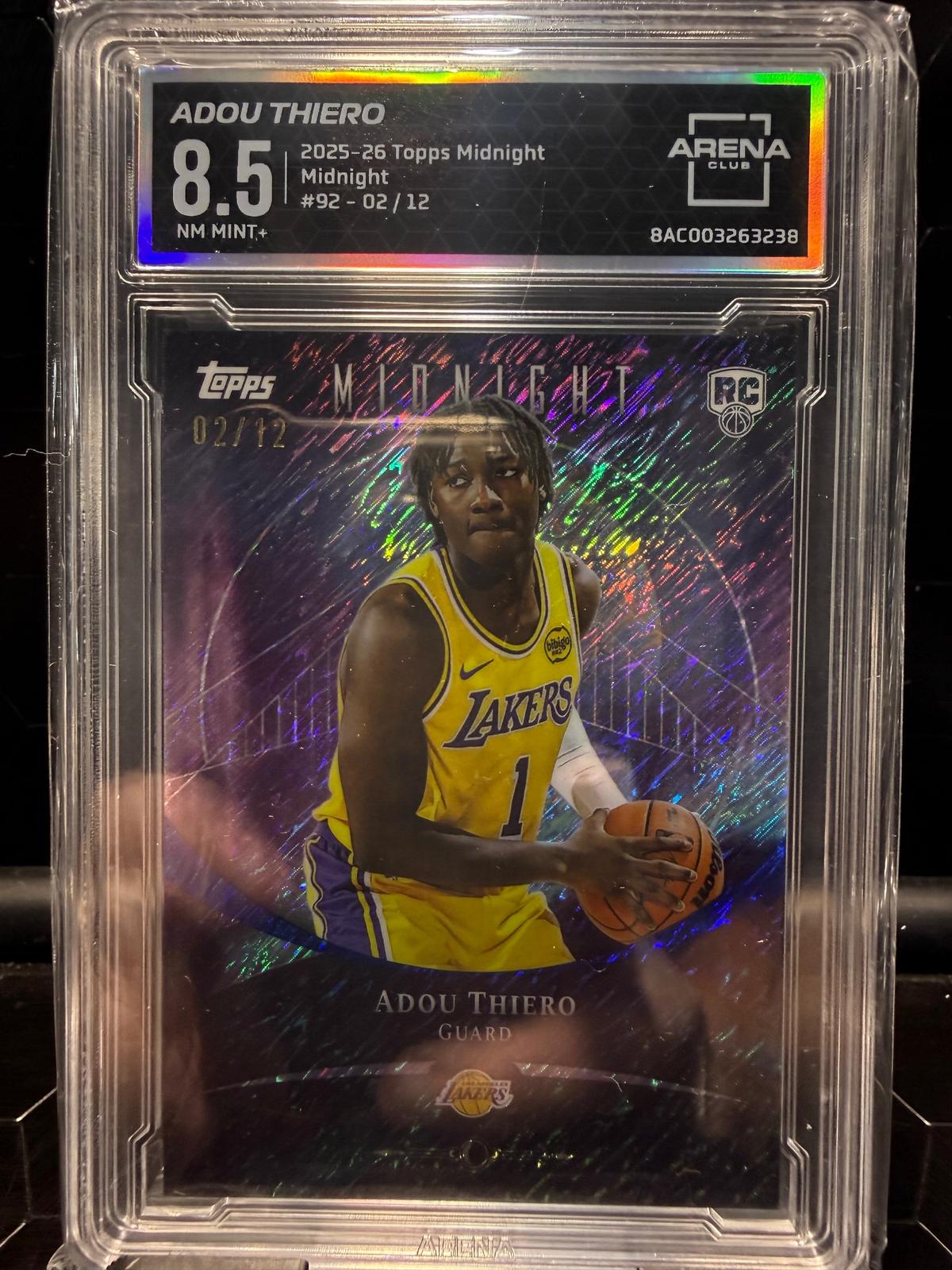 2025-26 Topps Midnight Adou Thiero #92 Midnight RC 02/12 Arena Club 8.5