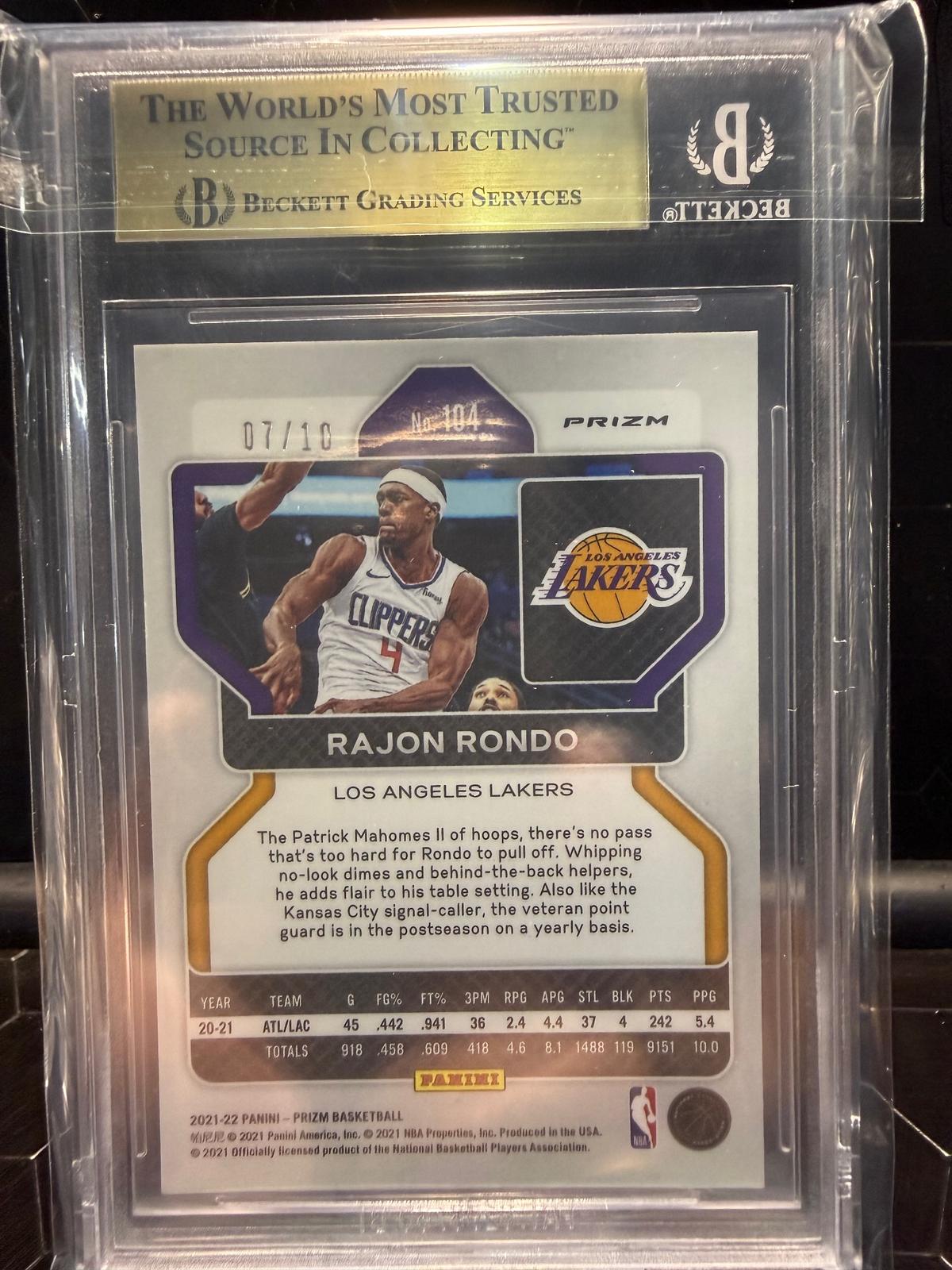 2021–22 Panini Prizm Rajon Rondo #104 Gold Wave 07/10  BGS 9.5