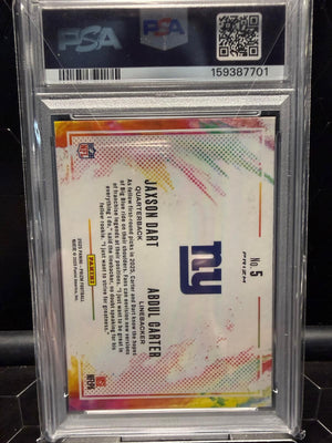 2025 Panini Prizm Jaxson Dart/Abdul Carter #5 Color Blast Duals PSA 10