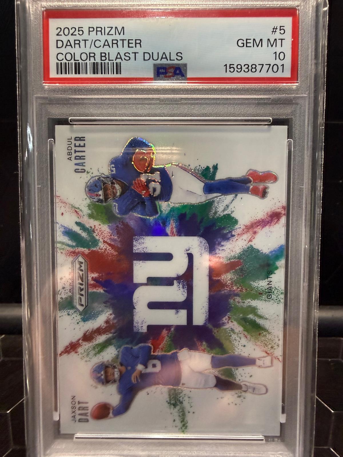 2025 Panini Prizm Jaxson Dart/Abdul Carter #5 Color Blast Duals PSA 10