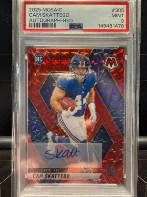 2025 Panini Mosaic Cam Skattebo #305 Rookie Autographs Red /199 PSA 9