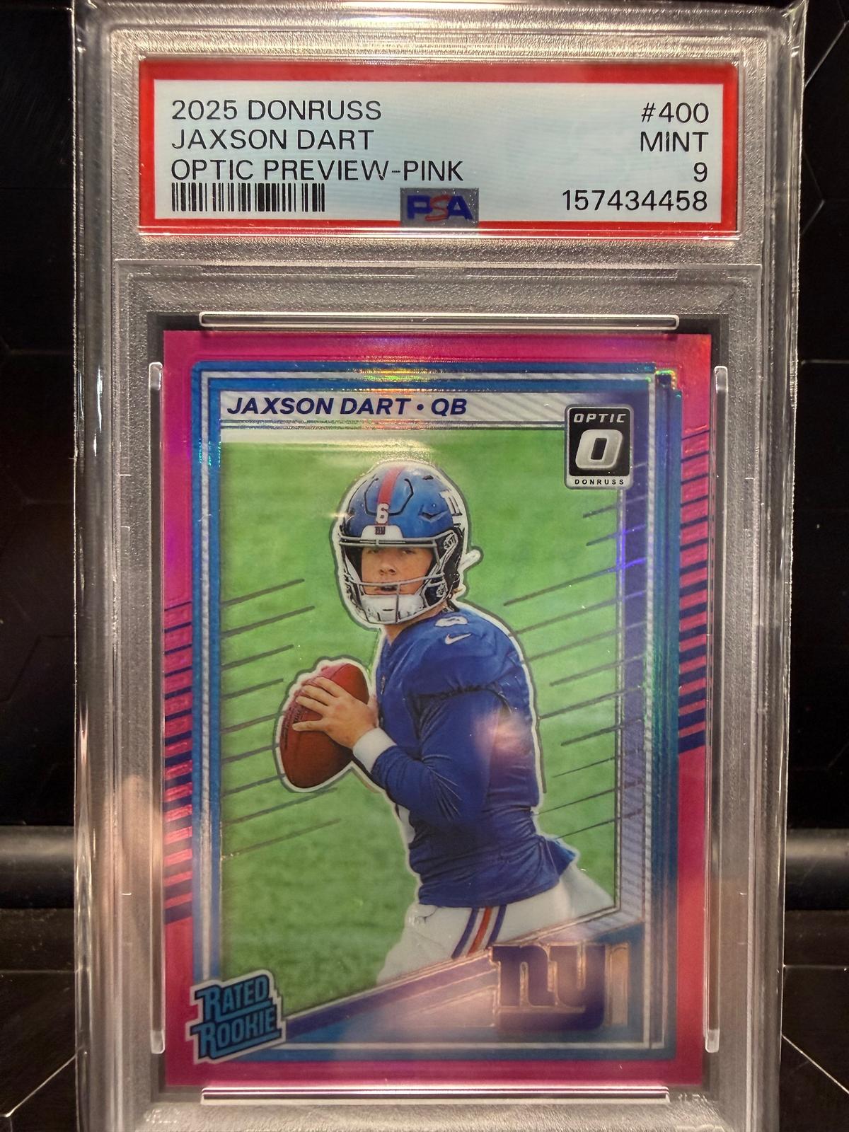 2025 Panini Donruss Jaxson Dart #400 Optic Preview Pink Prizm RC PSA 9