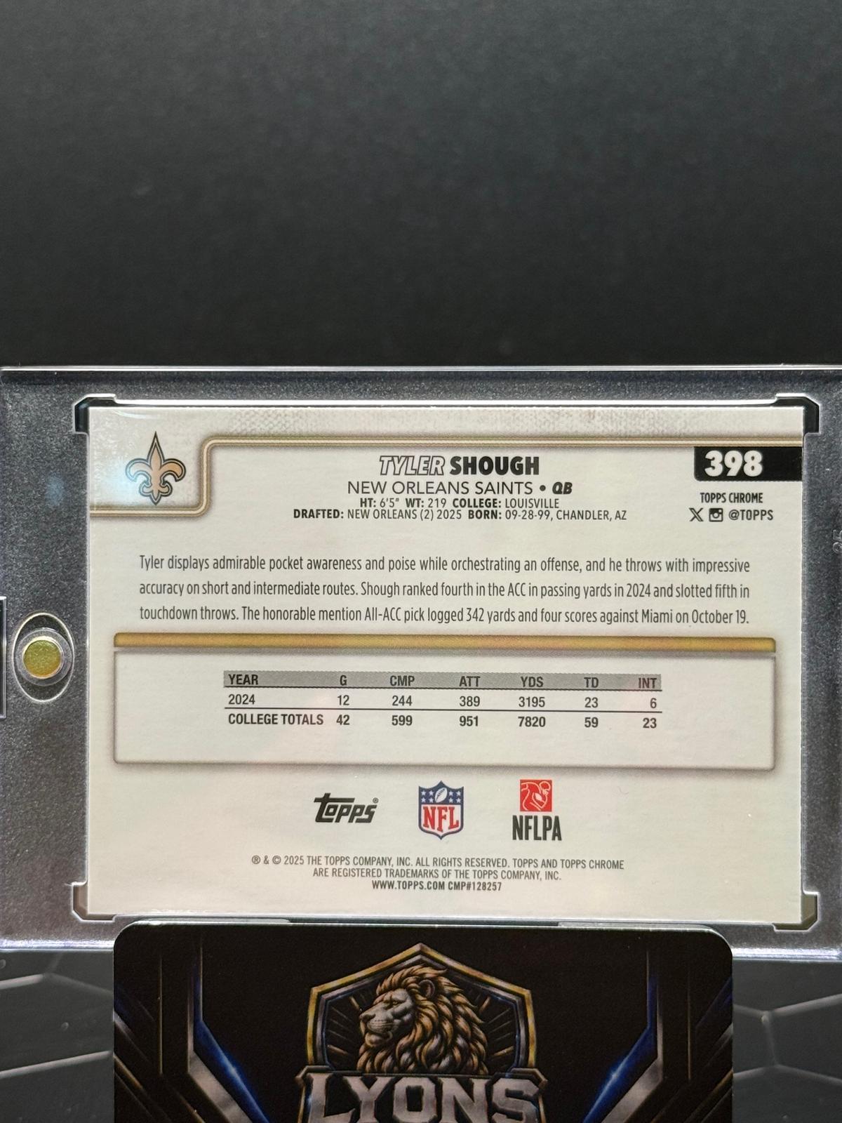 2025 Topps Chrome Tyler Shough #398 Football Leather Refractor RC