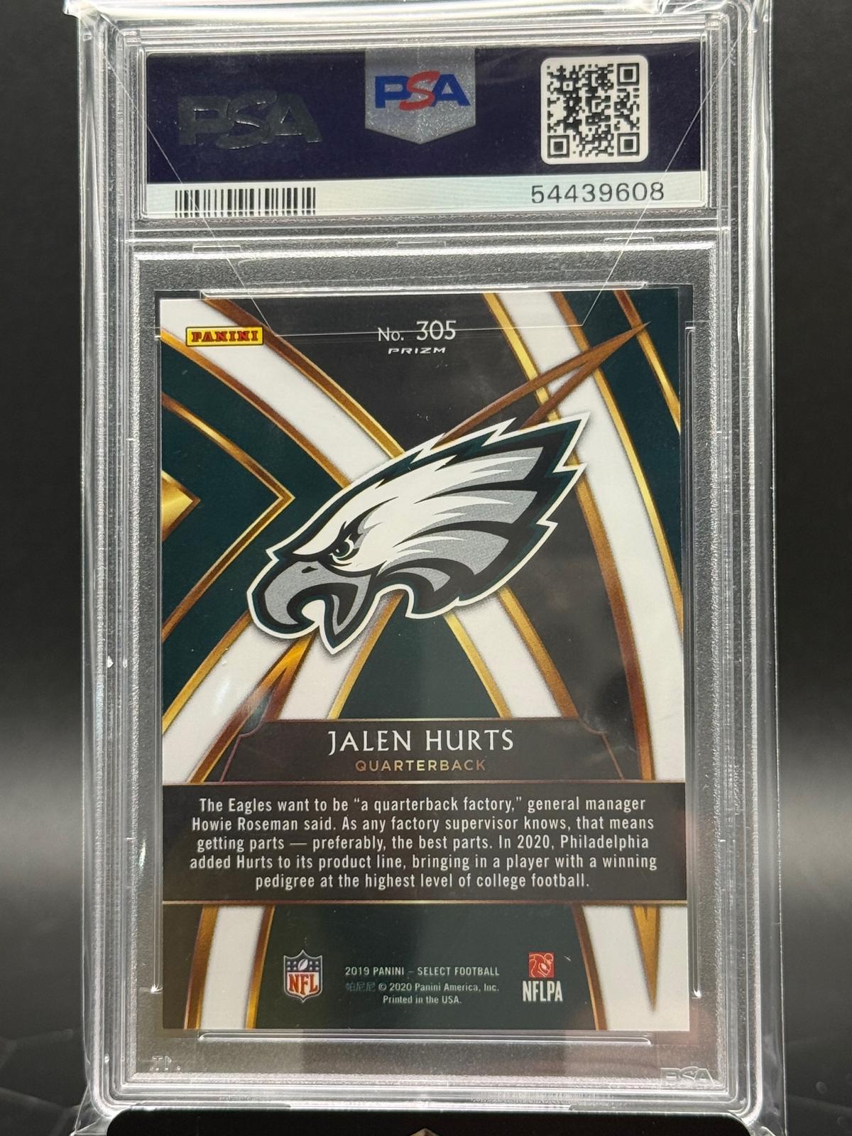 2019 Panini Select Jalen Hurts #305 2020 XRC Prizm Redemption RC PSA 10