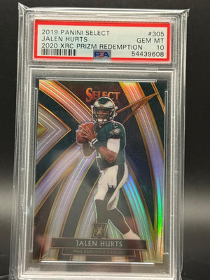 2019 Panini Select Jalen Hurts #305 2020 XRC Prizm Redemption RC PSA 10