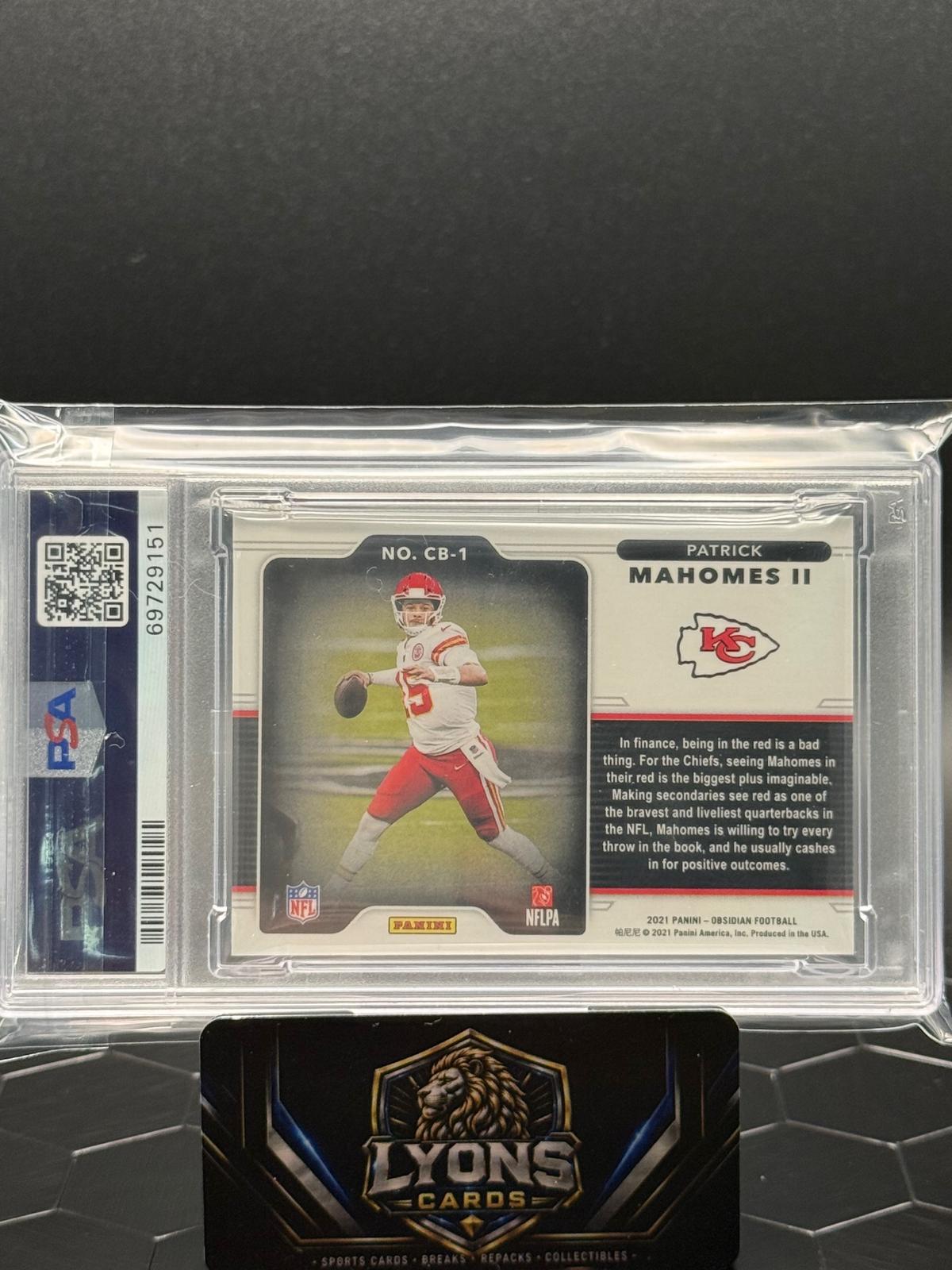 2021 Panini Obsidian Patrick Mahomes II #CB-1 Black Color Blast SSP PSA 10