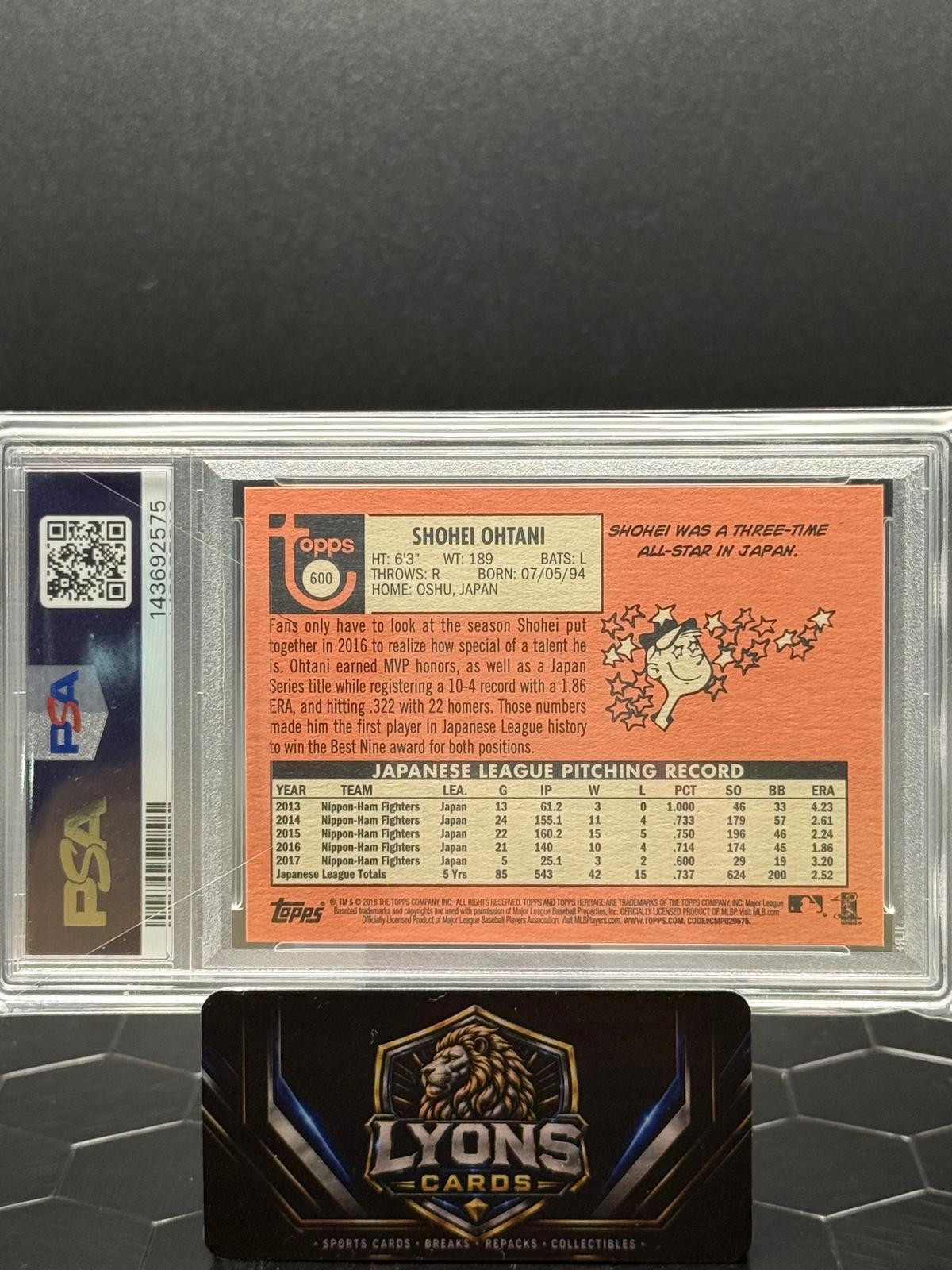 2018 Topps Heritage #600 Shohei Ohtani PSA 9