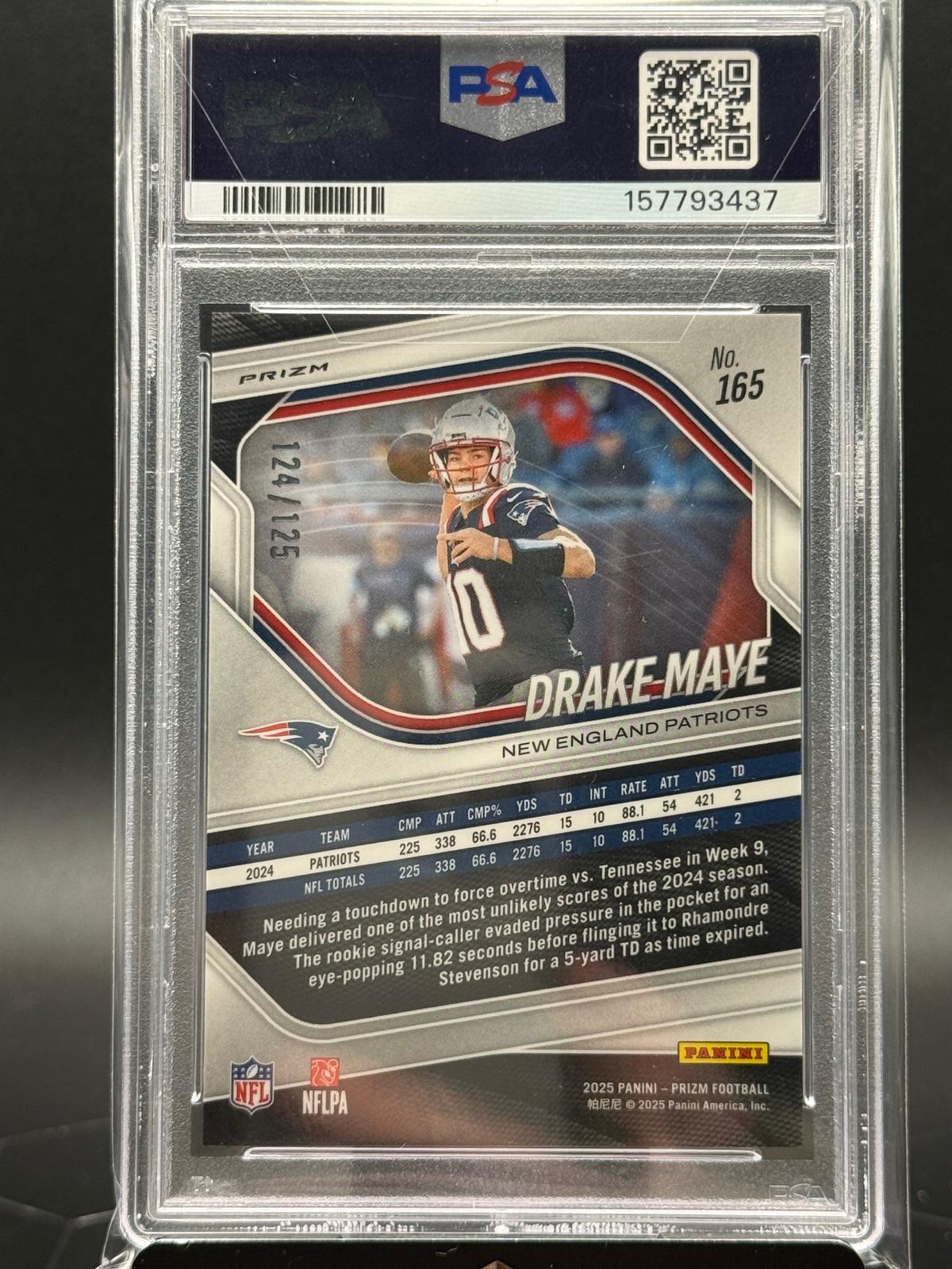 2025 Panini Prizm #165 Drake Maye No Huddle Blue /125 PSA 10