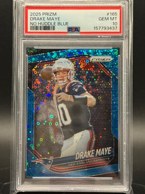 2025 Panini Prizm #165 Drake Maye No Huddle Blue /125 PSA 10