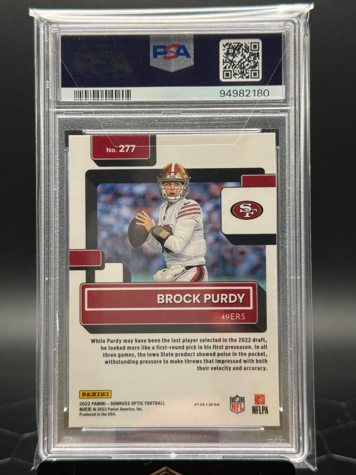 2022 Panini Donruss Optic Brock Purdy #277 Red Hyper RC PSA 10