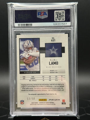 2020 Panini Chronicles #451 Ceedee Lamb Score Sig Gold Zone /50 PSA 10