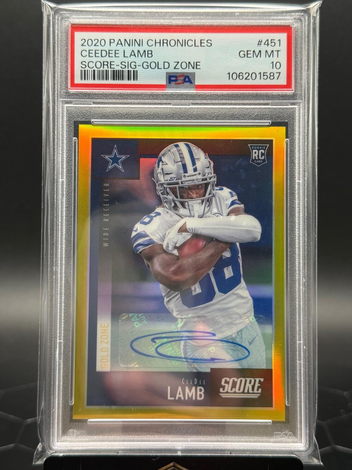 2020 Panini Chronicles #451 Ceedee Lamb Score Sig Gold Zone /50 PSA 10
