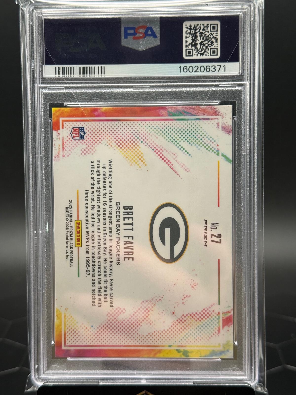 2025 Panini Prizm Black Brett Favre #27 Color Blast SSP PSA 10