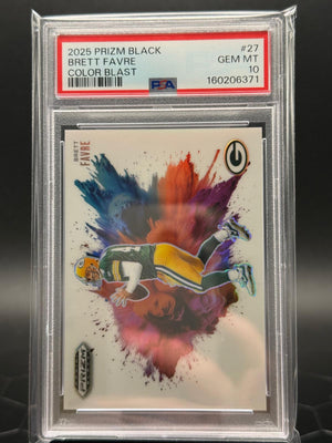 2025 Panini Prizm Black Brett Favre #27 Color Blast SSP PSA 10