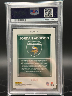 2023 Panini Donruss Optic #D18 Jordan Addison Downtown Black Pandora /25 PSA 10