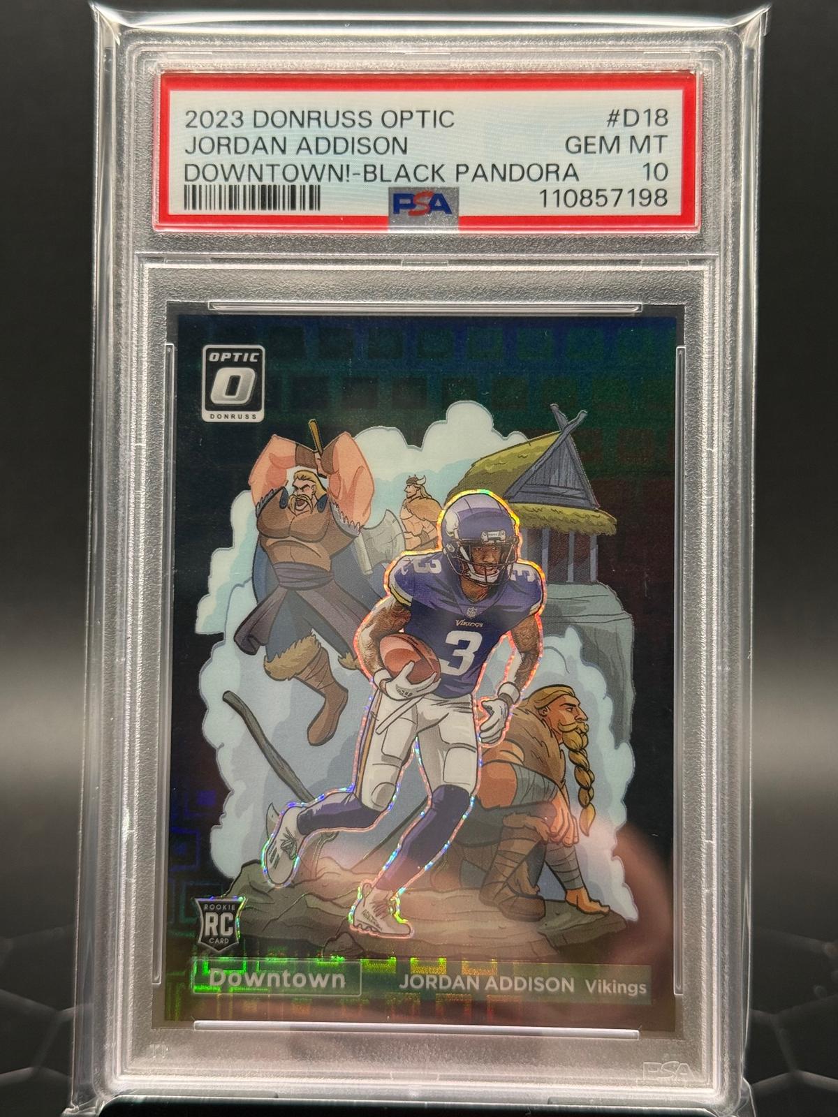 2023 Panini Donruss Optic #D18 Jordan Addison Downtown Black Pandora /25 PSA 10