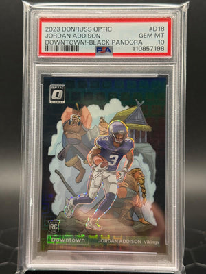 2023 Panini Donruss Optic #D18 Jordan Addison Downtown Black Pandora /25 PSA 10