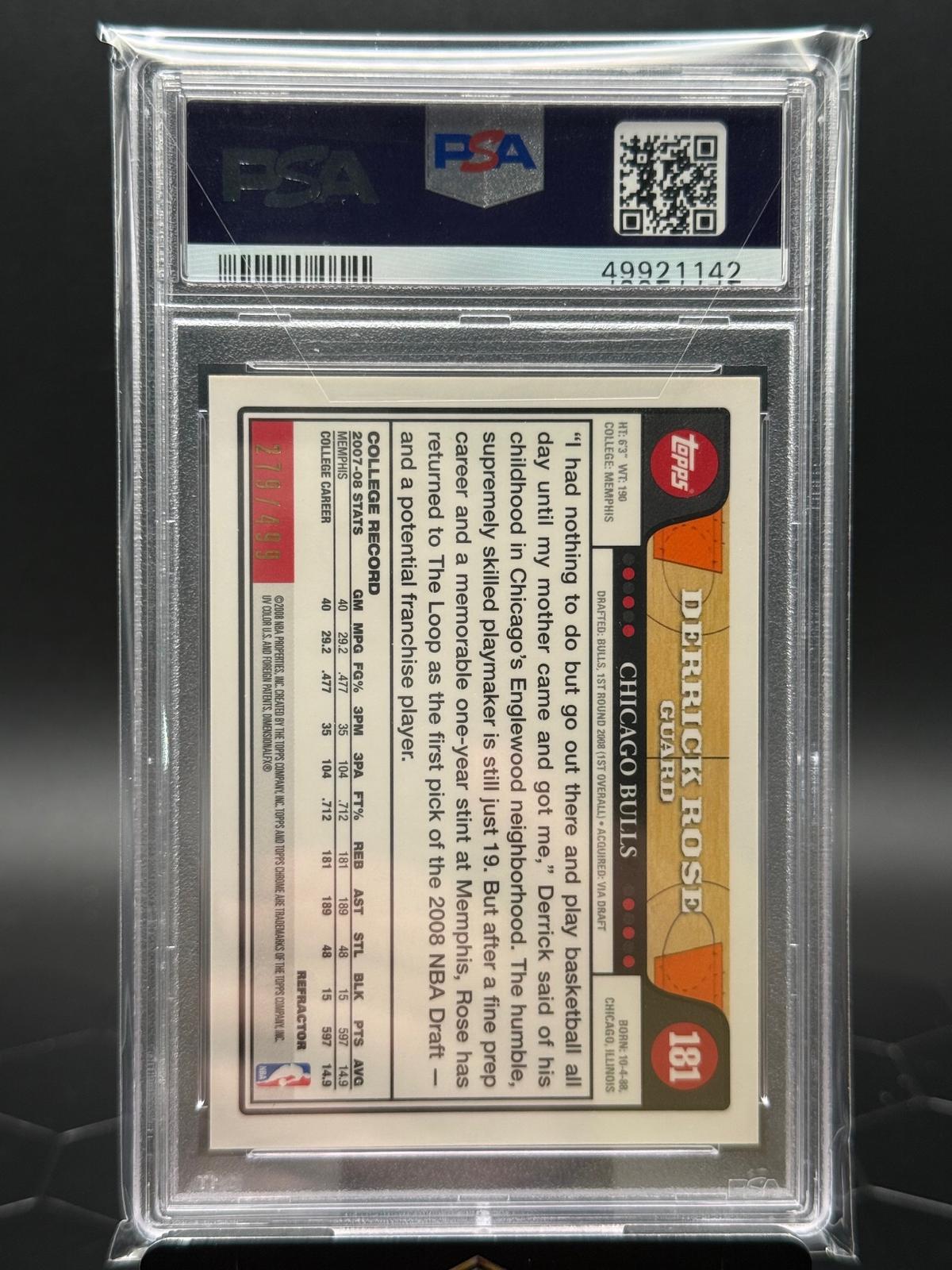 2008 Topps Chrome #181 Derrick Rose Orange Refractor /499 PSA 10