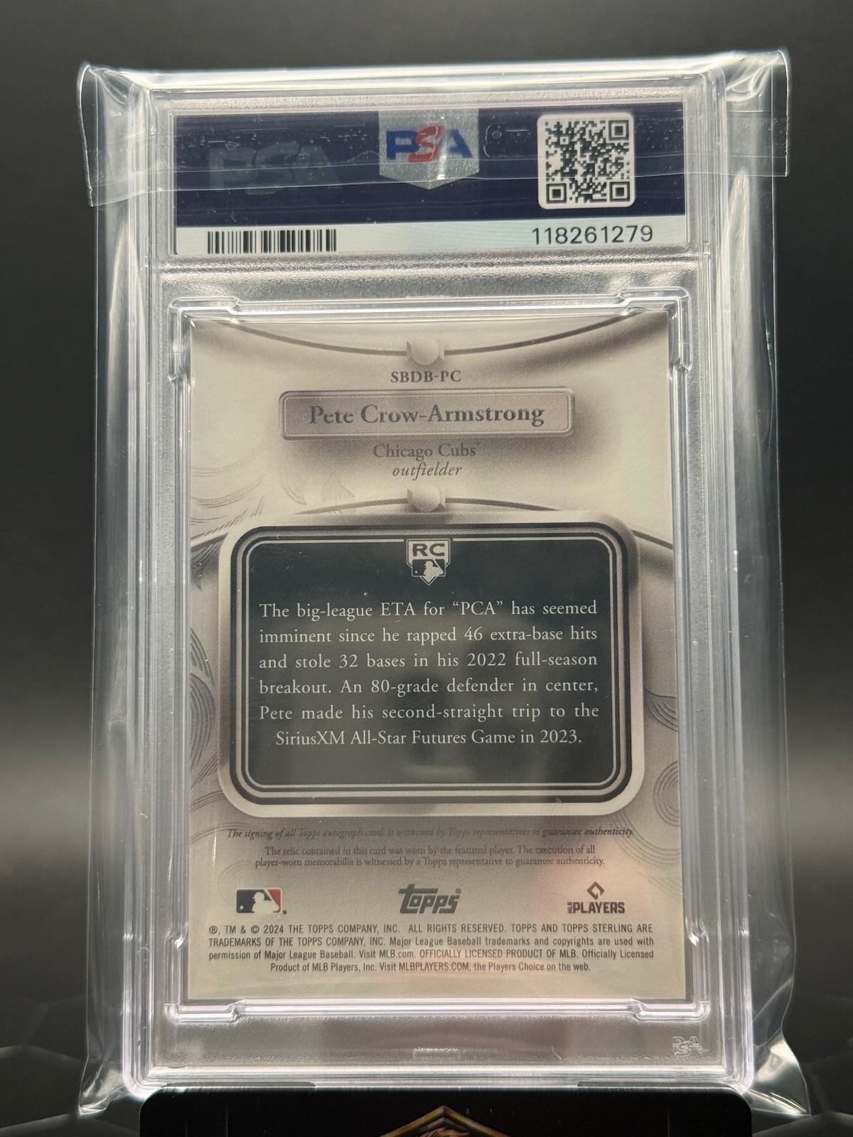 2024 Topps Sterling #PC Pete Crow-Armstrong Debut Auto Relics Blue /10 PSA 10