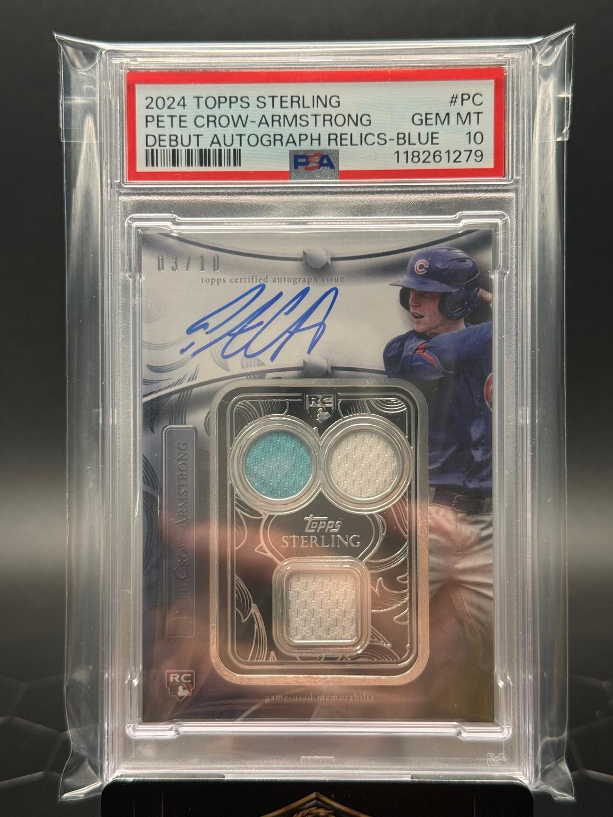 2024 Topps Sterling #PC Pete Crow-Armstrong Debut Auto Relics Blue /10 PSA 10