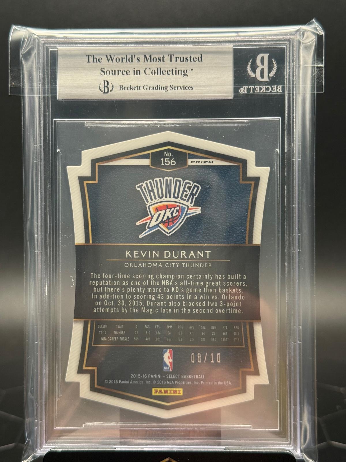 2015-16 Panini Select #156 Kevin Durant Prizm Gold /10 BGS 9