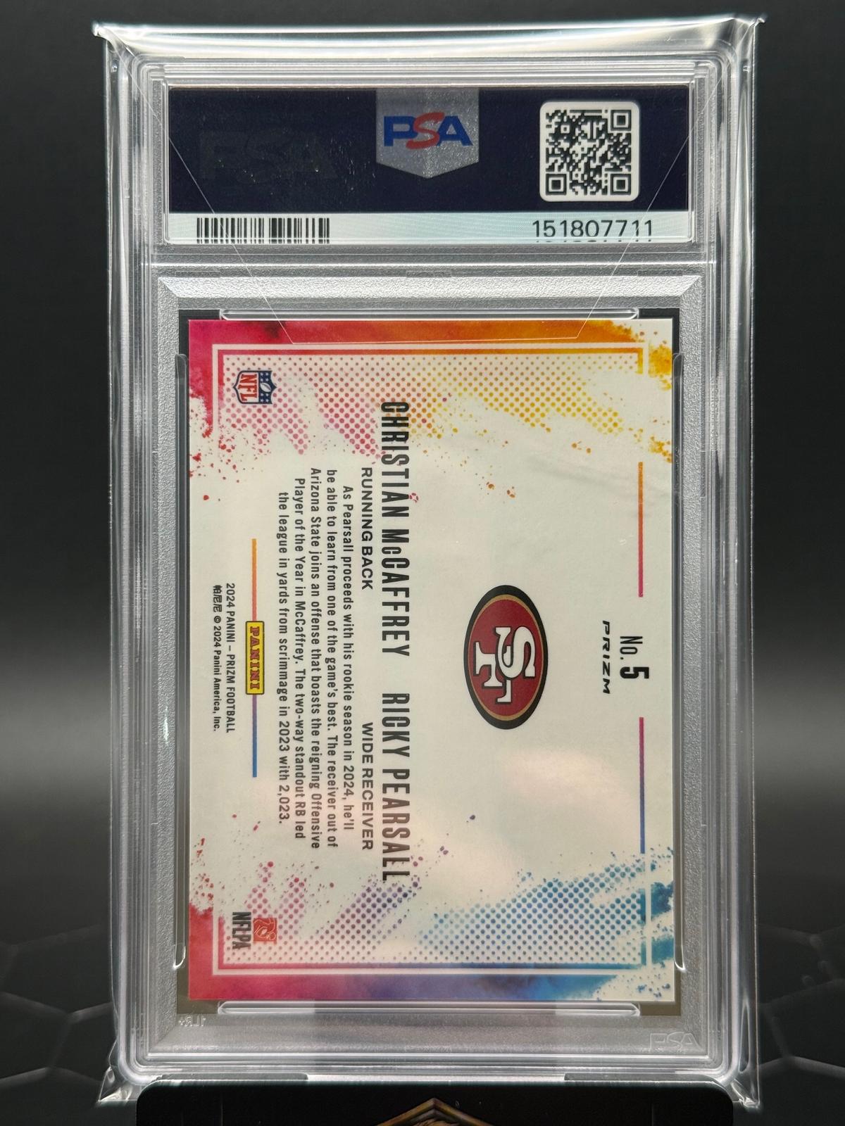 2024 Panini Prizm #5 McCaffrey/Pearsall Color Blast Duals PSA 10