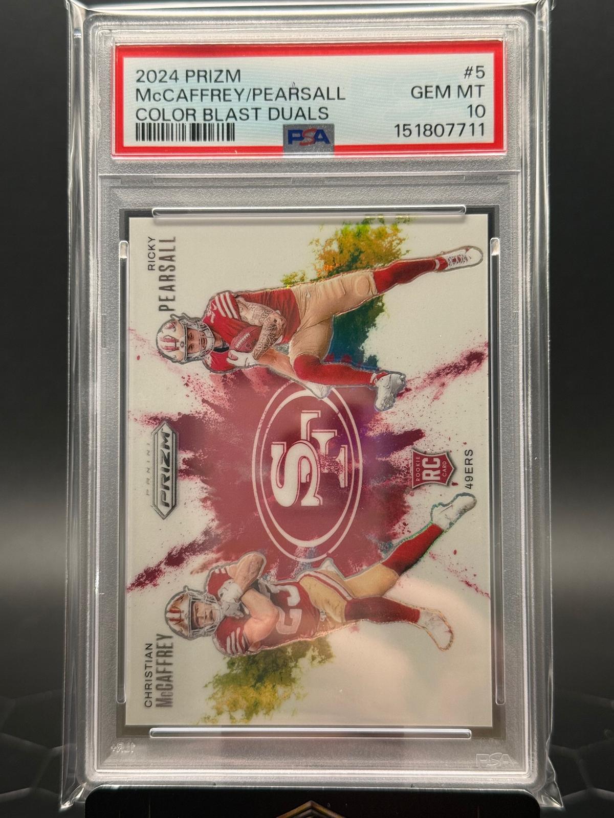 2024 Panini Prizm #5 McCaffrey/Pearsall Color Blast Duals PSA 10