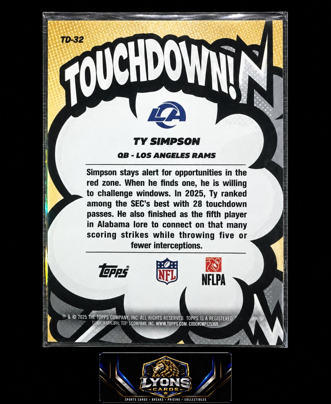 2026 Topps Flagship Ty Simpson #TD-32 Suddenly Touchdown! SSP RC