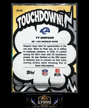 2026 Topps Flagship Ty Simpson #TD-32 Suddenly Touchdown! SSP RC