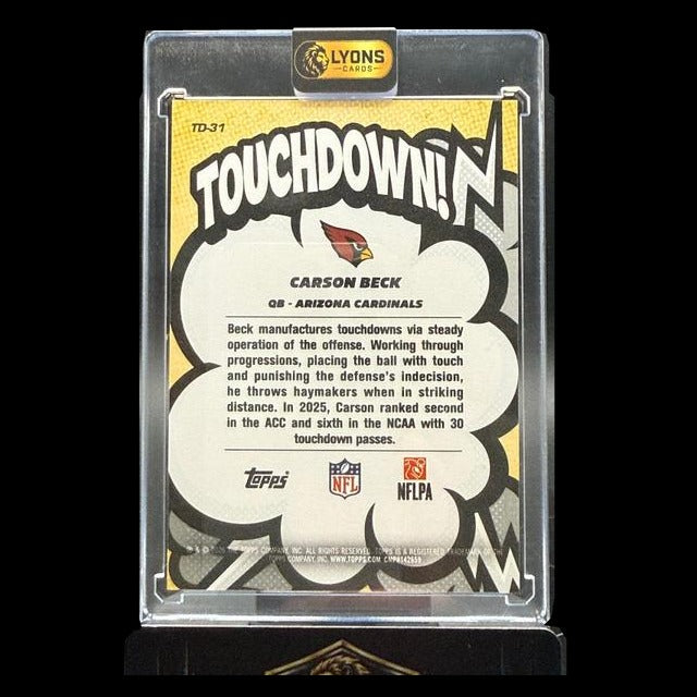 2026 Topps Flagship Carson Beck #TD-31 Touchdown SSP RC Arizona Cardinals