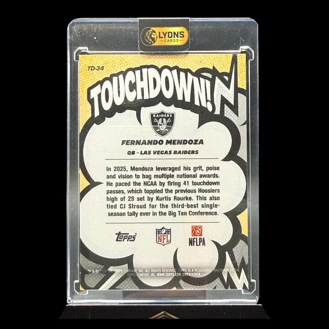 2026 Topps Flagship Fernando Mendoza #TD-34 Touchdown SSP RC Raiders