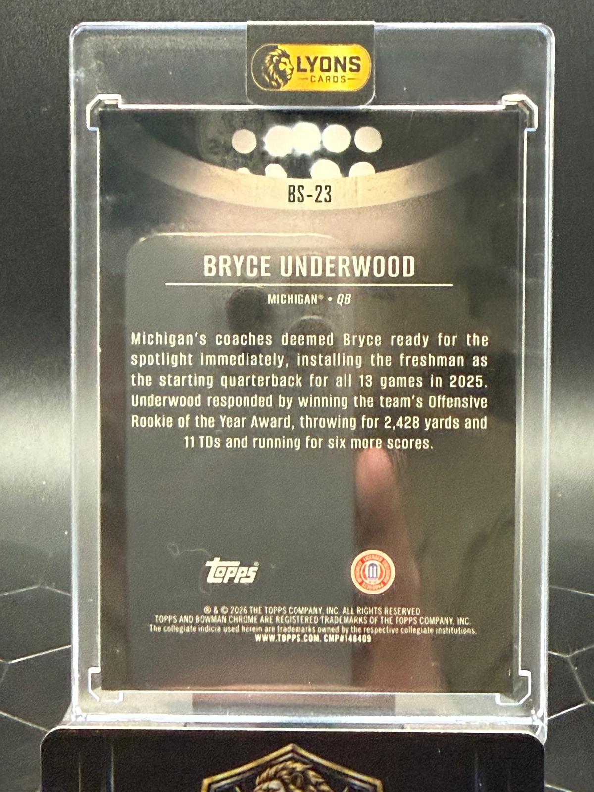 2026 Bowman Chrome Bryce Underwood #BS-23 Bowman Spotlights NIL SSP